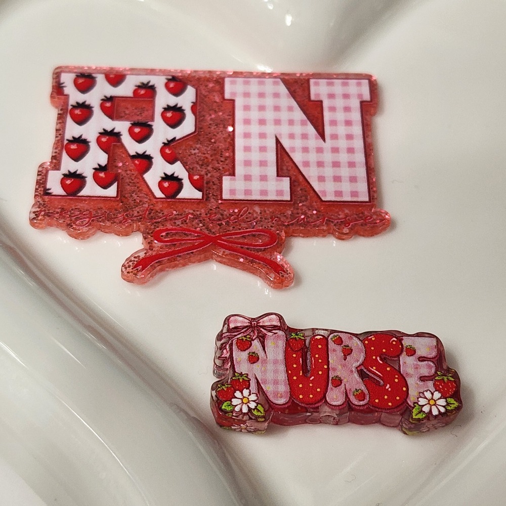 RN Nurse Strawberry Flatback Focal Bead Badge Keychain Crafts Beaded Pen Magnet